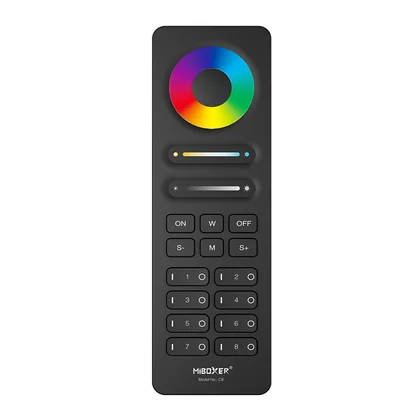 MiBoxer C8 LED Fernbedienung Schwarz – für RGB, RGBW & RGBCCT LED Streifen, 2,4 GHz Funk, 8 Zonen