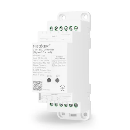 MiBoxer TZ2 Zigbee 3.0 & 2.4G Funk LED Controller für Hutschiene – 2-in-1, einfarbig & CCT, 12-48 V, 20 A