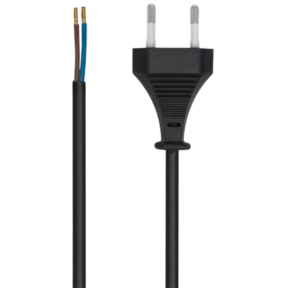 Netzkabel mit Eurostecker – 2m, H03 VVH2-F 2×0,75mm², schwarz