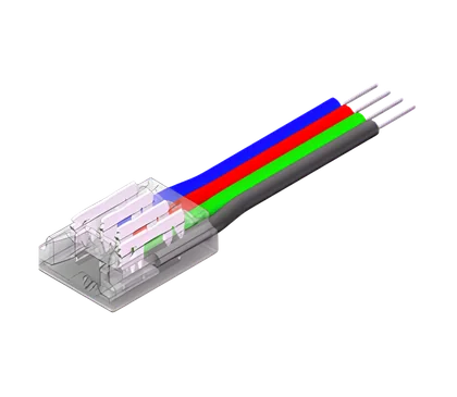 LED Anschlussverbinder – 4-polig, 10 mm, mit 15 cm Kabel, lötfrei für RGB SMD LED Streifen