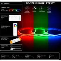 LED Streifen Set RGB Ultraschmal – COB LED Streifen 24V, 5 mm, 10 W/m, 5m, punktfrei – SS60 Netzteil, SR5 Funk-Controller & C5 Fernbedienung Weiß