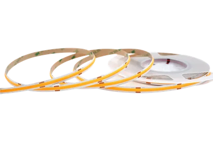 COB LED Streifen 8 mm – 480 LEDs/m, 24V, 10W/m, 921 lm/m, 5m – Gelb, IP33, punktfrei
