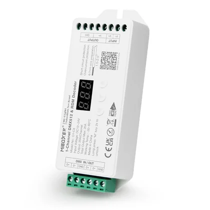 MiBoxer D1-CX DMX512 Decoder – für einfarbige 24 V LED Streifen, 1 Kanal, 20 A, RDM, einstellbare PWM