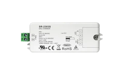 SR-2303S 2-in-1 LED Dimmer 1-Kanal 12-48V DC 8A Konstantspannung DALI-2 DT6 mit Push DIM