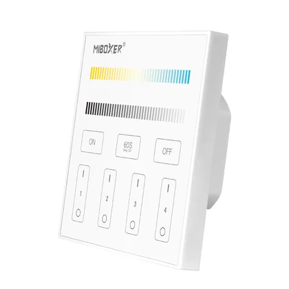 MiBoxer T2 CCT LED Wandfernbedienung – für CCT LED Streifen, 4 Zonen, 2,4 GHz Funk, netzbetrieben 230 V