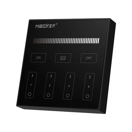 MiBoxer B1 LED Wandfernbedienung Schwarz – für einfarbige LED Streifen, 2,4 GHz Funk, 4 Zonen zum Dimmen