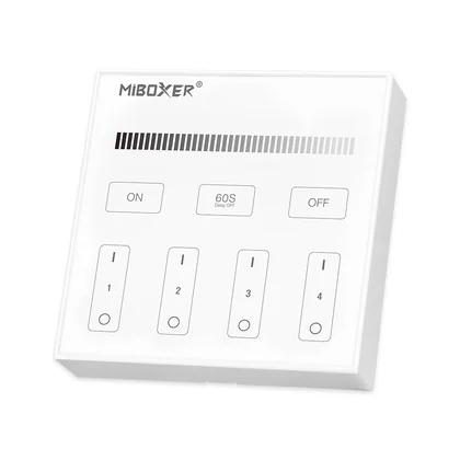 MiBoxer B1 LED Wandfernbedienung Weiß – für einfarbige LED Streifen, 2,4 GHz Funk, 4 Zonen zum Dimmen