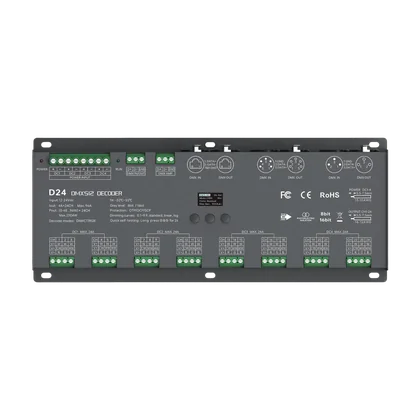 LTECH D24 DMX512/RDM LED Controller 24-Kanal 3A, 12-24V DC, mit OLED Display, Konstantspannung