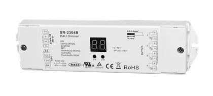 SR-2304B DALI-2 LED Controller, 4-Kanal, 12-36V DC, 4×5A, DT6, Push DIM, für LED Streifen