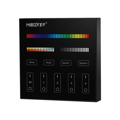 MiBoxer B4 LED Wandfernbedienung Schwarz – für RGB, RGBW & RGBCCT LED Streifen, 2,4 GHz Funk, 4 Zonen