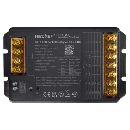 MiBoxer HZ5 Zigbee 3.0 & 2.4G Funk LED Controller – 5-in-1, einfarbig bis RGBCCT, 12-48 V, 30 A, Push-Dim