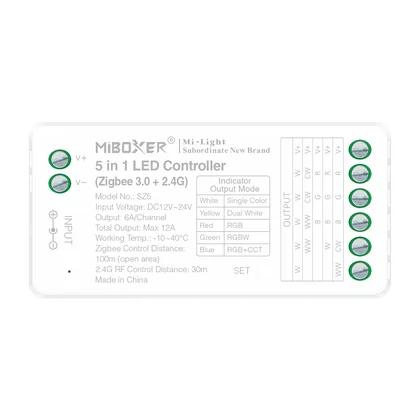 MiBoxer SZ5 Zigbee 3.0 & 2.4G Funk LED Controller – 5-in-1, einfarbig bis RGBCCT, 12-24 V, 12 A