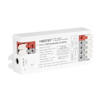 MiBoxer E2-RF 2-in-1 LED Controller – einfarbig & CCT, 2,4 GHz, 12–24 V, 12 A, Push Dimming