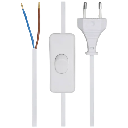 Netzkabel mit Eurostecker und Schalter – 2m, H03 VVH2-F 2×0,75mm², weiß