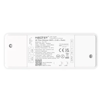 MiBoxer TRI-PW WiFi & 2.4G Funk TRIAC Dimmer für dimmbare 230 V Leuchten – Phasenabschnitt, 500 W, Push-Dim