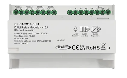 SR-DARM16-DIN4 DALI-2 Relaismodul 4-Kanal 16A Schaltaktor für 230V AC, Hutschienen-Montage