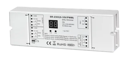 SR-2303 DALI auf 0-10V/PWM Konverter 2-Kanal mit Digital-Display und AC-Relais