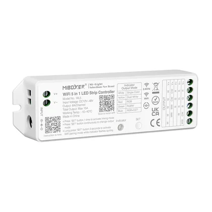 MiBoxer WL5 WiFi & 2.4G Funk LED Controller – 5-in-1, einfarbig bis RGBCCT, 12-48 V, 15 A, IP20