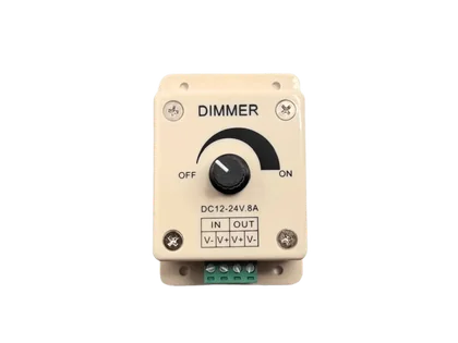 LED Dimmer 12V 24V DC – 1-Kanal Drehdimmer bis 8 A, Konstantspannung für einfarbige LED-Streifen