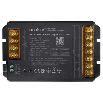 MiBoxer HZ2 Zigbee 3.0 & 2.4G Funk LED Controller – einfarbig & CCT, 12-48 V, 30 A, Push-Dim