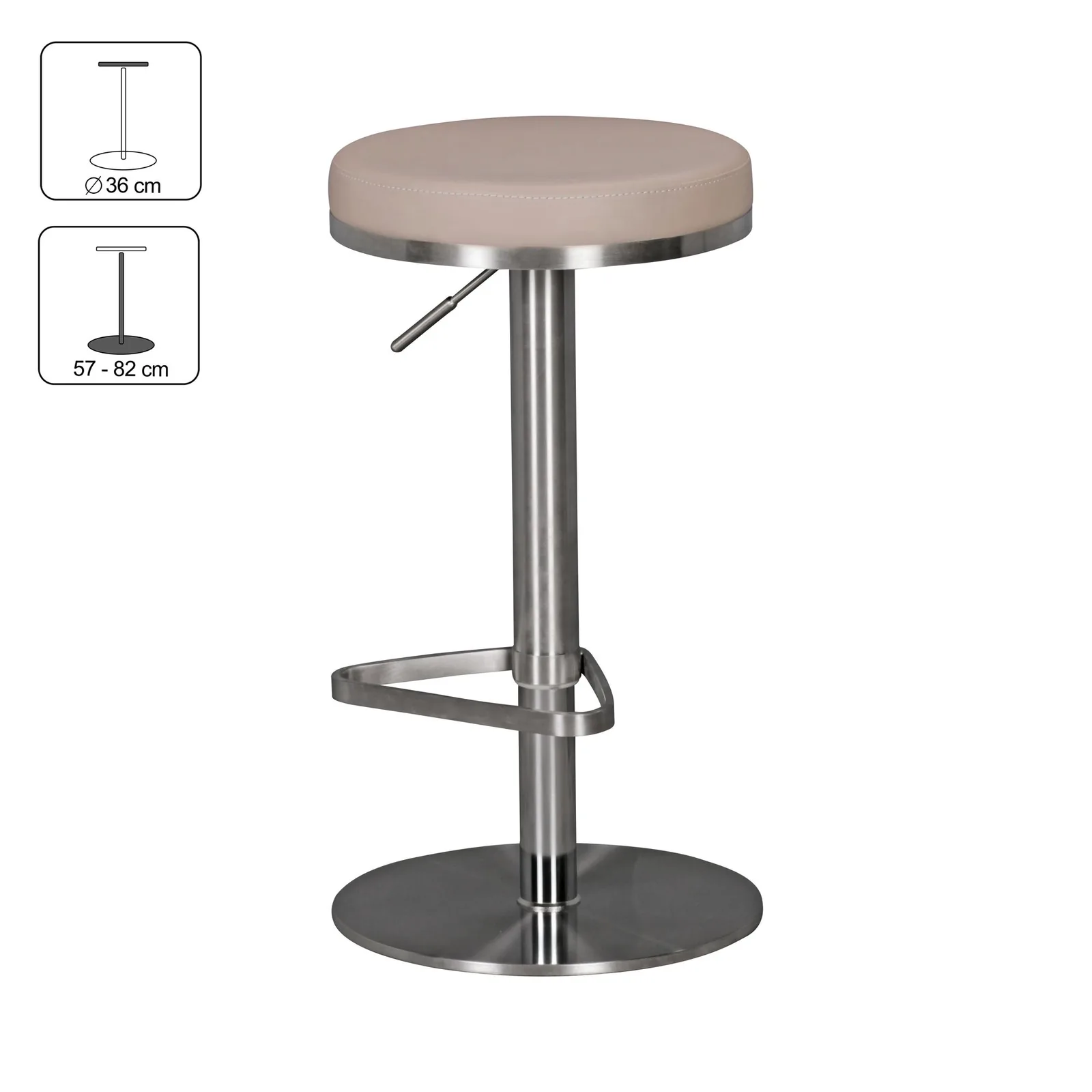 FineBuy Barhocker Edelstahl höhenverstellbare Sitzhöhe 57 - 82 cm, Barstuhl Modern 360° Drehbar, Tresenhocker mit Standfuß, Design Bistrohocker Hoch, Tresenstuhl-Sitz Gepolstert