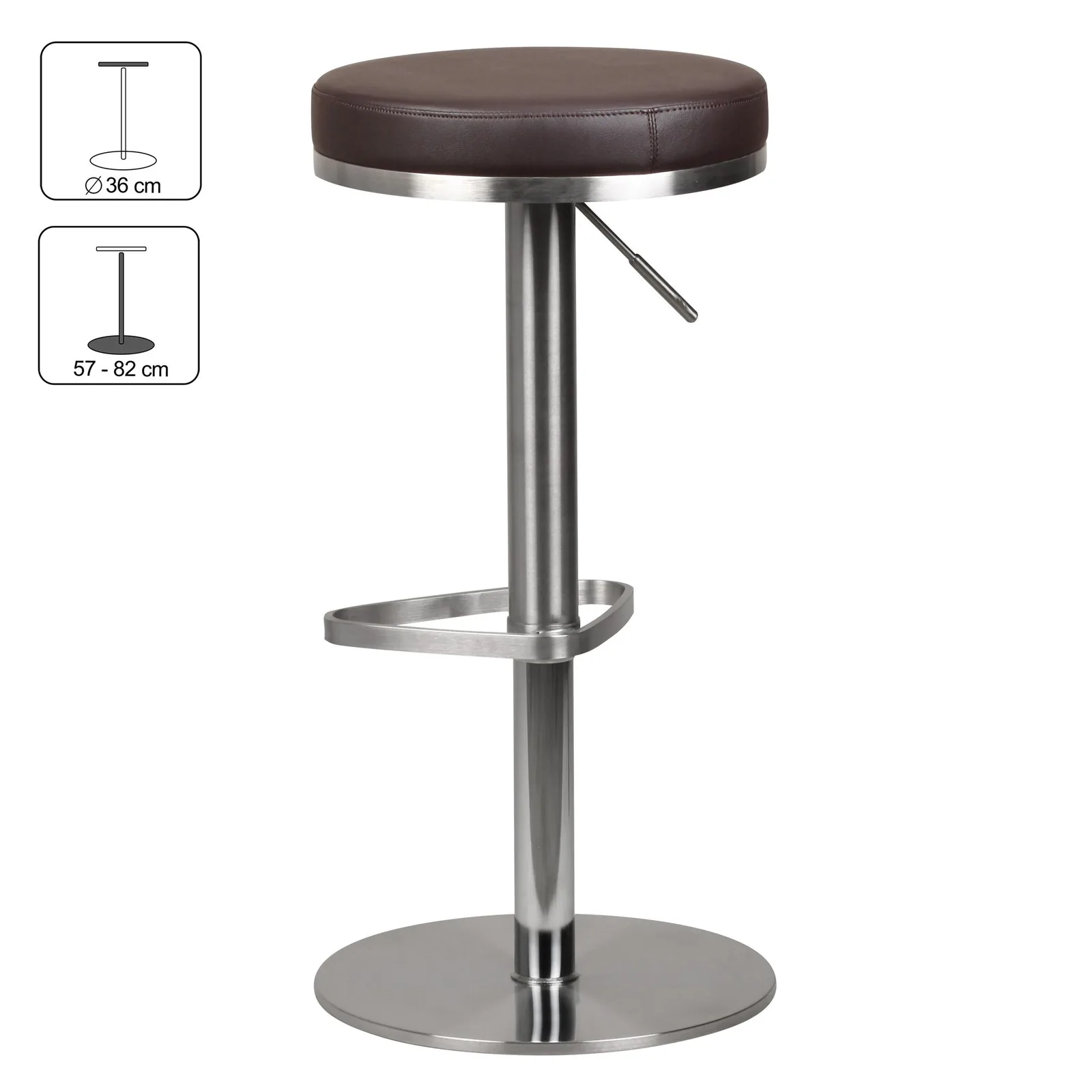 FineBuy Barhocker Edelstahl höhenverstellbare Sitzhöhe 57 - 82 cm, Barstuhl Modern 360° Drehbar, Tresenhocker mit Standfuß, Design Bistrohocker Hoch, Tresenstuhl-Sitz Gepolstert