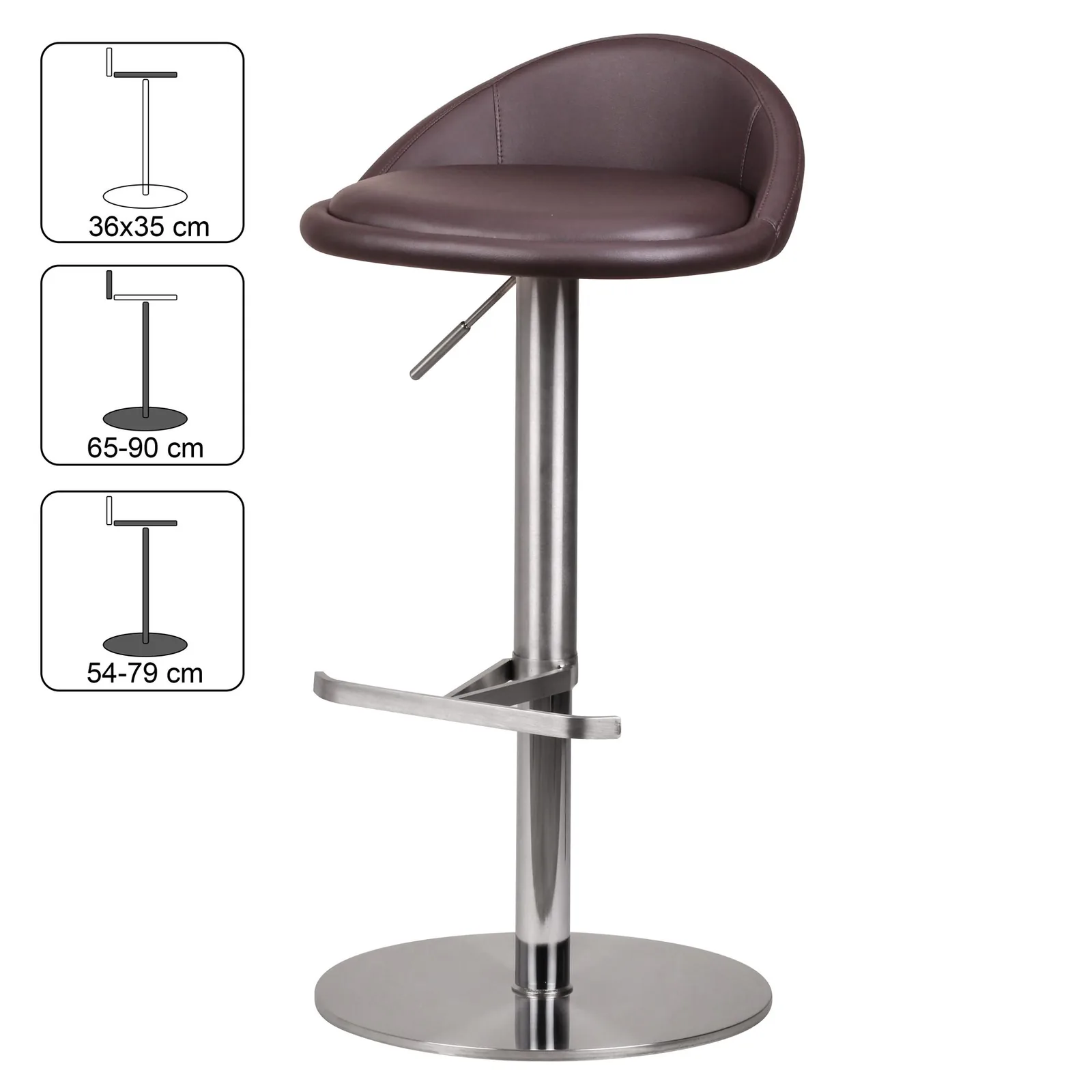FineBuy Barhocker Edelstahl höhenverstellbare Sitzhöhe 54-79 cm, Design Barstuhl mit Rückenlehne, Bistrohocker Barsitz Gepolstert, Thekenhocker 360° Drehbar, Tresenstuhl Modern