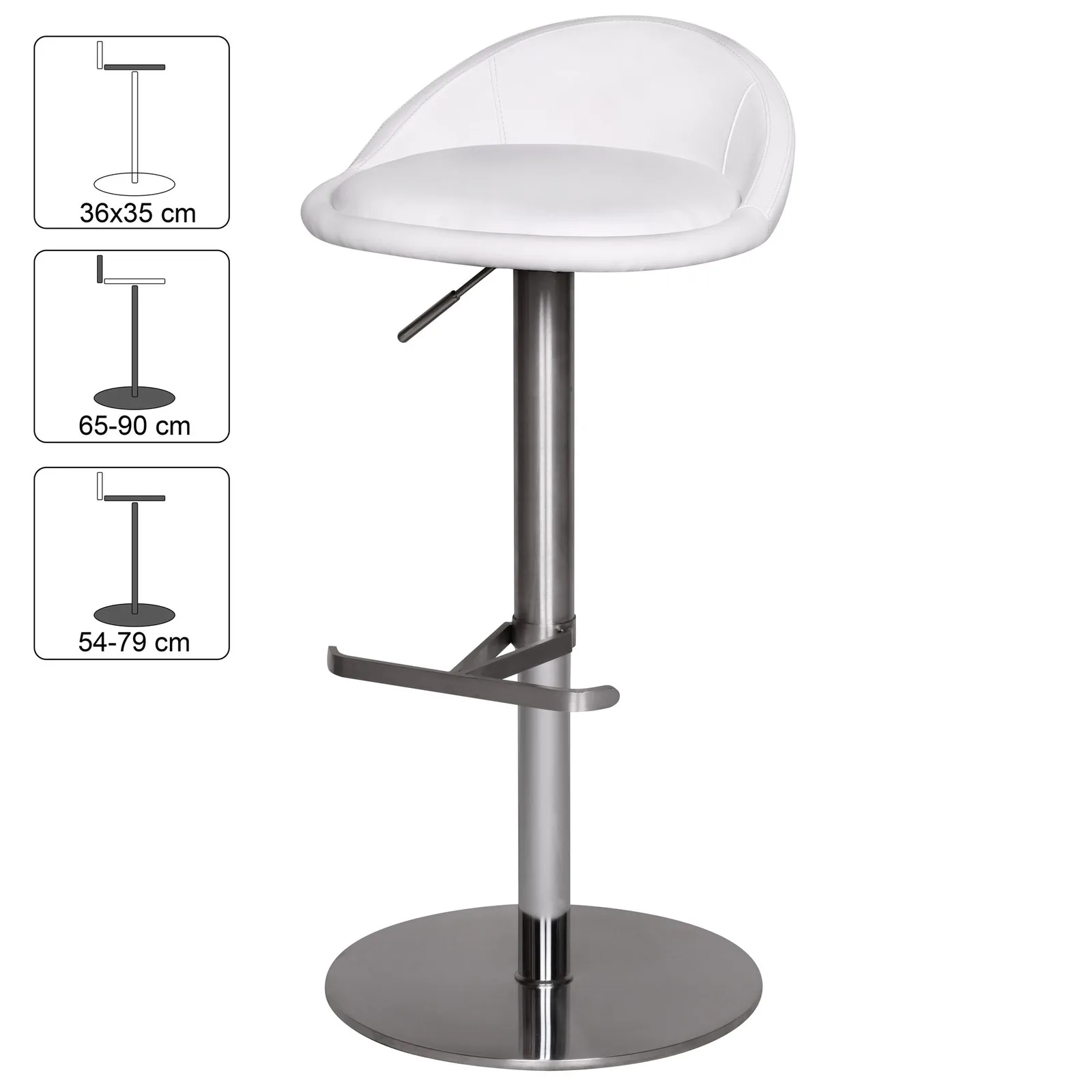 FineBuy Barhocker Edelstahl höhenverstellbare Sitzhöhe 54-79 cm, Design Barstuhl mit Rückenlehne, Bistrohocker Barsitz Gepolstert, Thekenhocker 360° Drehbar, Tresenstuhl Modern