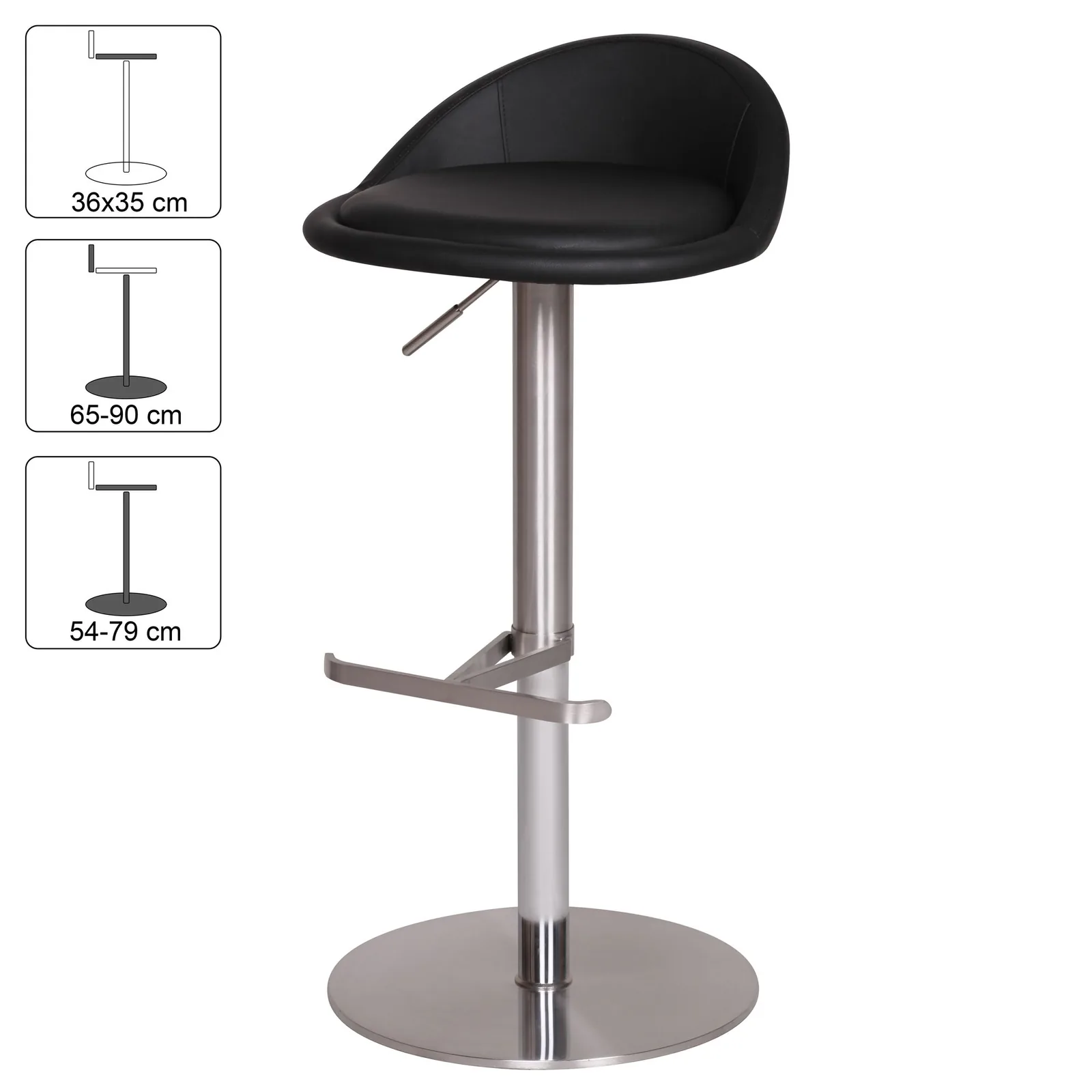 FineBuy Barhocker Edelstahl höhenverstellbare Sitzhöhe 54-79 cm, Design Barstuhl mit Rückenlehne, Bistrohocker Barsitz Gepolstert, Thekenhocker 360° Drehbar, Tresenstuhl Modern