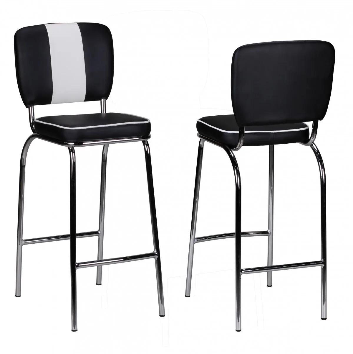 FineBuy 2er Set Barhocker American Diner 50er Jahre Retro Barstuhl, Sitzfläche mit Rücken-Lehne, Fußstütze, Sitzhöhe 76 cm