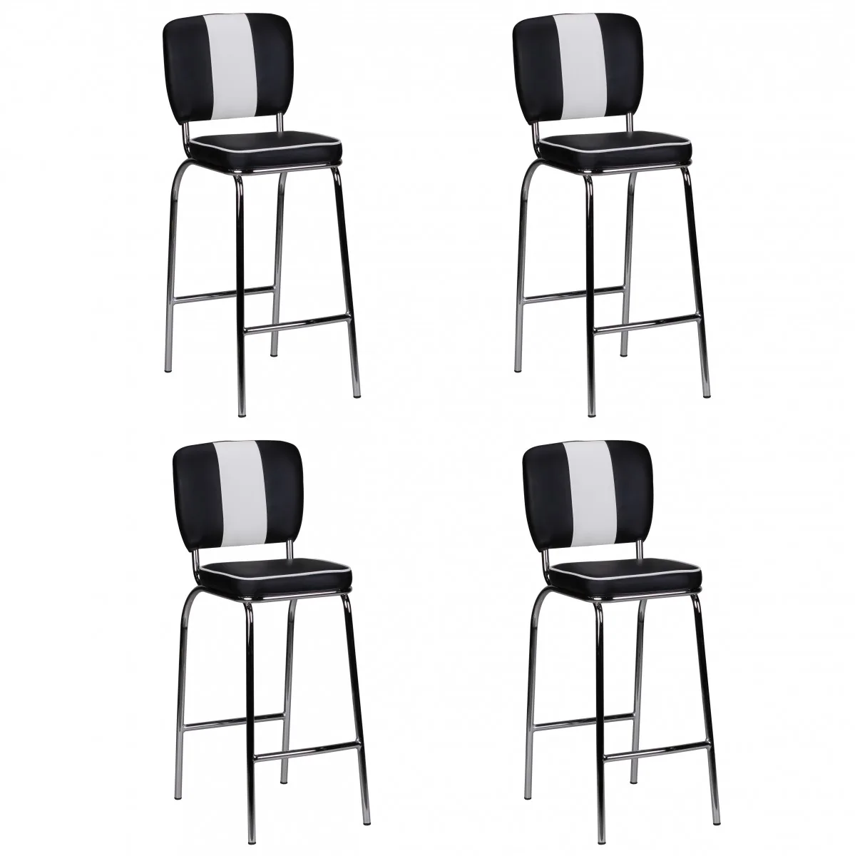 FineBuy 4er Set Barhocker American Diner 50er Jahre Retro Barstuhl, Sitzfläche mit Rücken-Lehne, Fußstütze, Sitzhöhe 76 cm