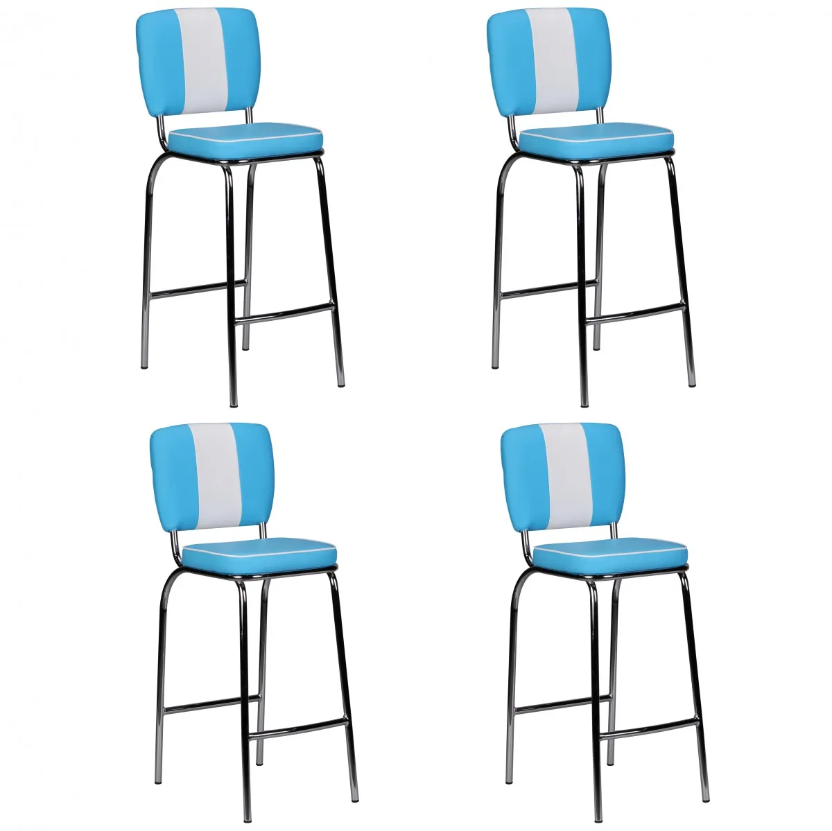 FineBuy 4er Set Barhocker American Diner 50er Jahre Retro Barstuhl, Sitzfläche mit Rücken-Lehne, Fußstütze, Sitzhöhe 76 cm
