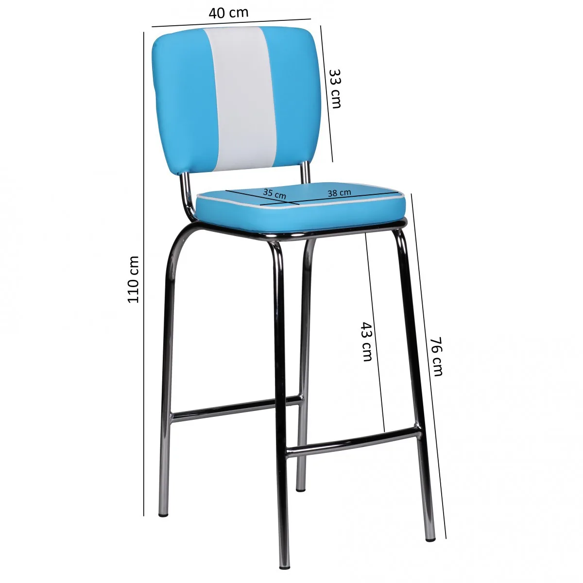 FineBuy 4er Set Barhocker American Diner 50er Jahre Retro Barstuhl, Sitzfläche mit Rücken-Lehne, Fußstütze, Sitzhöhe 76 cm
