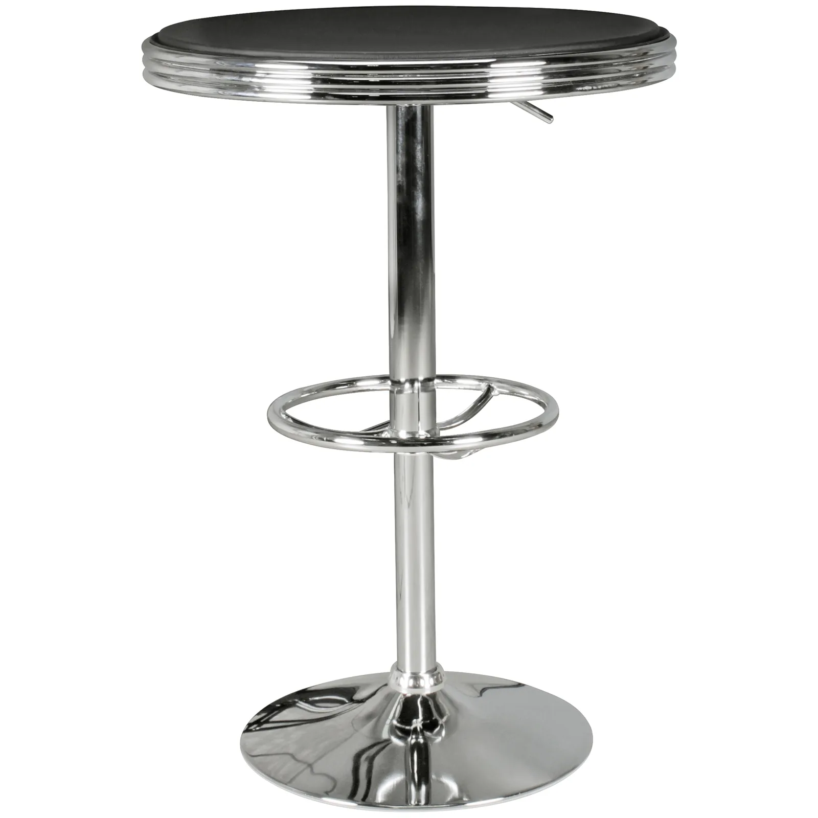 FineBuy American Diner Bartisch rund Ø 60 cm Aluminium Kunstlederbezug, Retro Stehtisch USA Schwarz/Silber, Robuster Bistrotisch 50er Jahre, Partytisch mit Untergestell aus verchromtem Alu