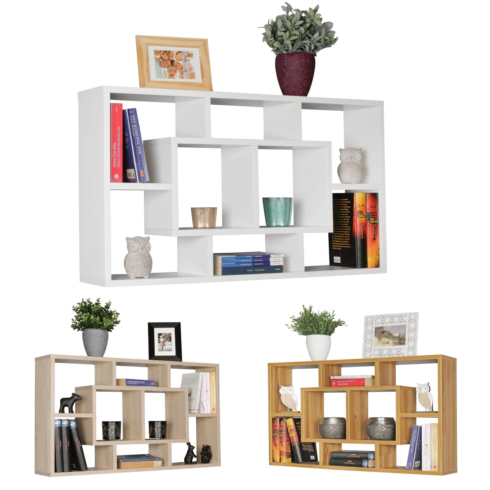 FineBuy Wandregal PAOLA 85 x 47,5 x 16 cm MDF-Holz Hängeregal modern, Design Wandboard freischwebend, Holzregal offen zum Hängen