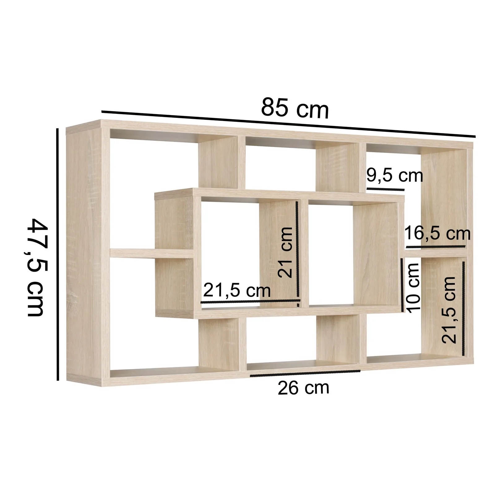 FineBuy Wandregal PAOLA 85 x 47,5 x 16 cm MDF-Holz Hängeregal modern, Design Wandboard freischwebend, Holzregal offen zum Hängen