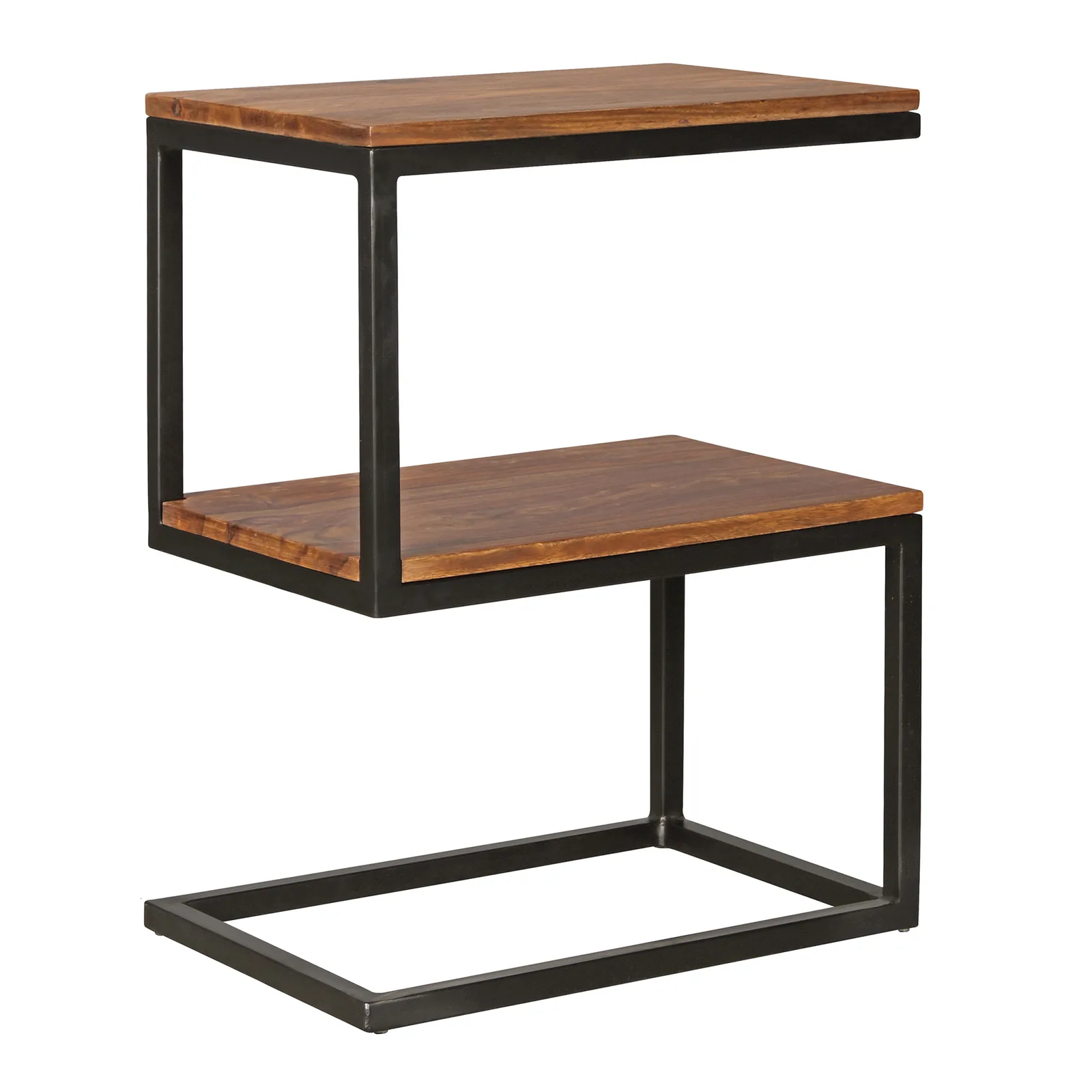 FineBuy Beistelltisch S-Form Massivholz / Metall 45 x 60 x 30 cm, Design Wohnzimmertisch Landhaus-Stil, Anstelltisch Ablagetisch eckig