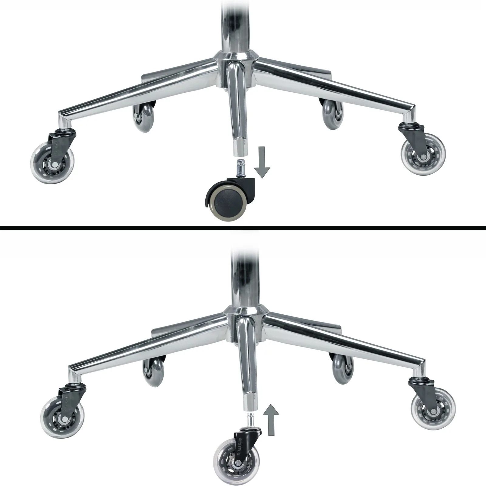 FineBuy 5er-Set Universal Bürostuhlrollen Ø 75mm - Stift 11mm Gummi Rollen Leise, Hartboden Rollen, Parkett, Laminat, Fliesen, Premium Hartbodenrollen, Schwerlastrollen für Bürostuhl
