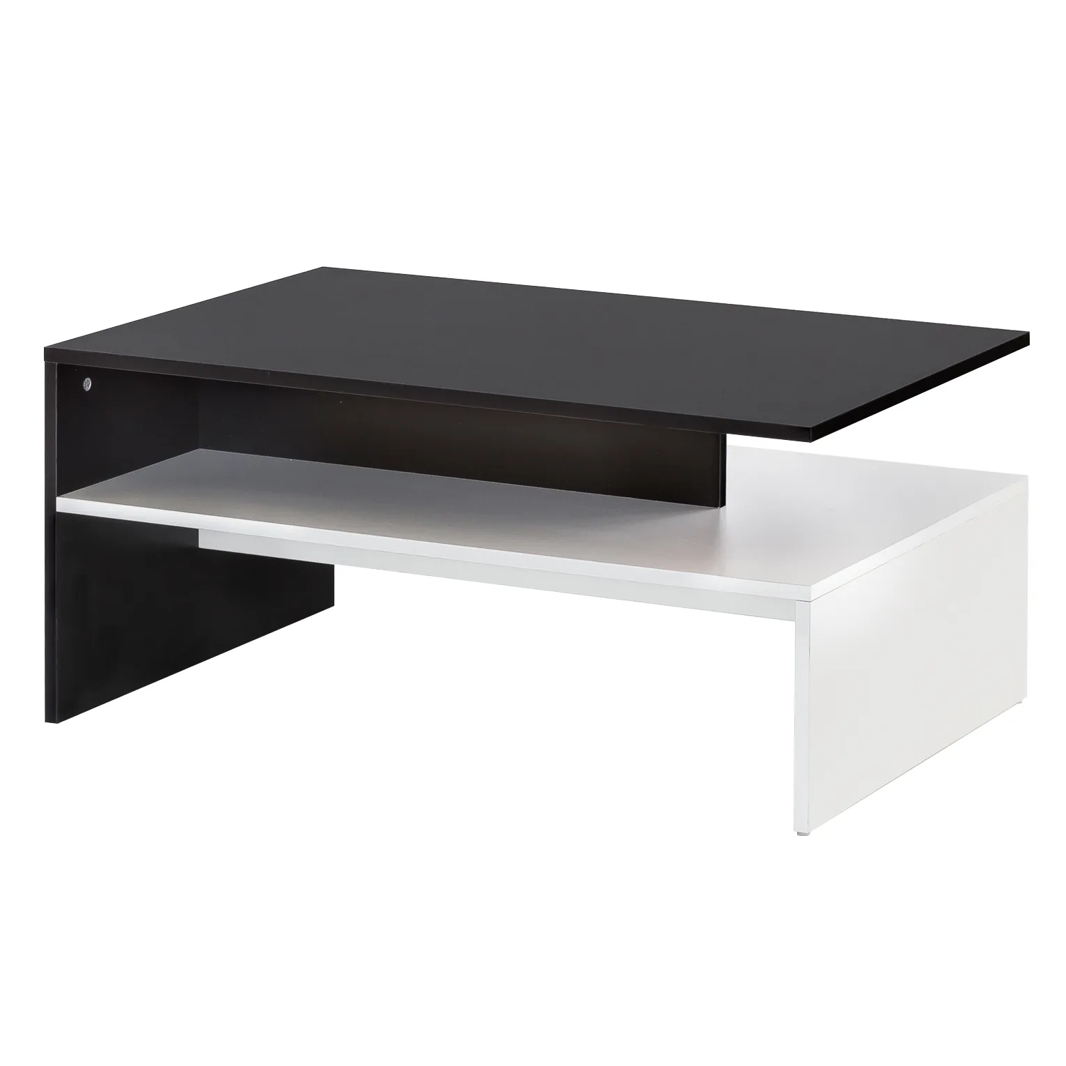 FineBuy Wohnzimmertisch 90 x 43 x 60 cm mit Ablage Holz Schwarz / Weiß, Design Wohnzimmer Couchtisch Zweiteilig mit Stauraum, Sofatisch Eckig Kaffeetisch Modern, Loungetisch Groß & Hoch