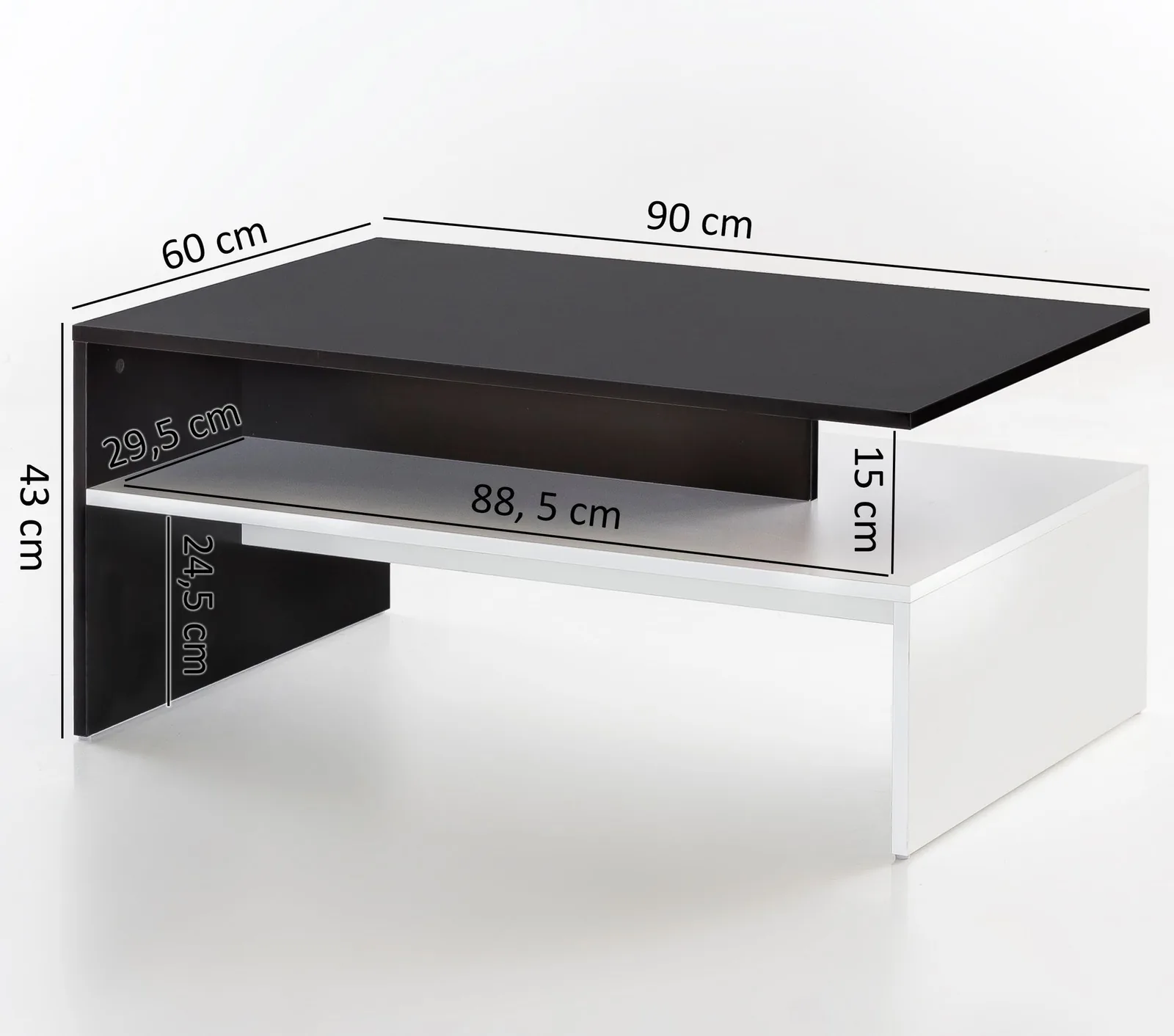 FineBuy Wohnzimmertisch 90 x 43 x 60 cm mit Ablage Holz Schwarz / Weiß, Design Wohnzimmer Couchtisch Zweiteilig mit Stauraum, Sofatisch Eckig Kaffeetisch Modern, Loungetisch Groß & Hoch