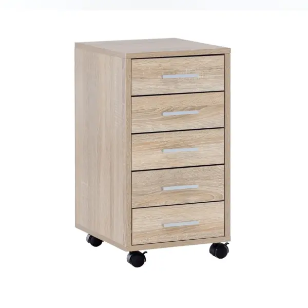 Finebuy Rollcontainer 33 x 63 x 38 cm Holz Schubladenschrank Schreibtisch, Büro Schrank mit 5 Schubladen, Container Rollschrank klein Standcontainer schmal, Schreibtischcontainer mit Rollen