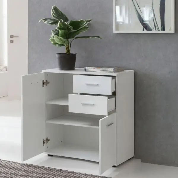 FineBuy Kommode mit Türen & Schubladen 71 x 78 x 35,5 cm Schrank Holz, Flurschrank modern, Mehrzweckschrank klein, Anrichte Sideboard matt, Kommodenschrank Flurmöbel