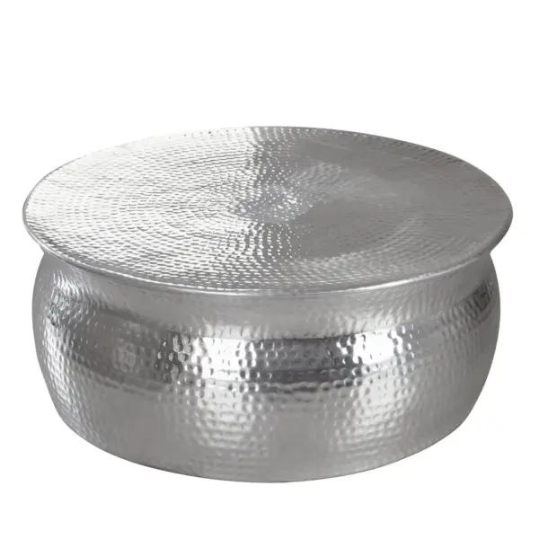 FineBuy Design Couchtisch rund 75 cm aus Metall - Handgefertigter Aluminium Wohnzimmertisch Hammerschlag - Orientalischer flacher Alu Sofatisch