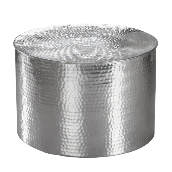 FineBuy Design Couchtisch rund 60 cm aus Metall - Handgefertigter Aluminium Wohnzimmertisch mit Hammerschlag - Orientalischer runder Alu Sofatisch