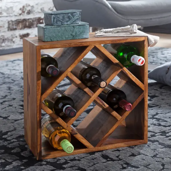FineBuy Weinregal Massiv-Holz 40x40x25 cm klein stehend, Design Flaschenregal für die Küche, Standregal schmal für 8 Flaschen