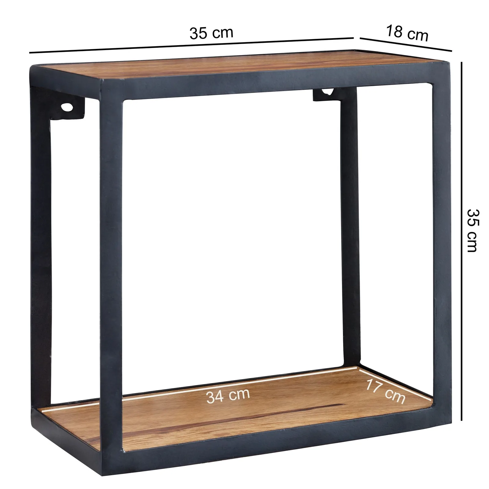 FineBuy Wandregal PURI 35x18x35 cm Sheesham Massivholz, Bücherregal hängend, Metallregal mit Echtholz Regalboden, Holzregal quadratisch, Dekoregal Hängeregal