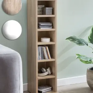 FineBuy Design Bücherregal SV51375 mit 6 Fächern 21 x 91 x 25,5 cm, Standregal Holz Regal Freistehend Flur, Schmales Wandregal Kinderzimmer, Nischenregal Modern