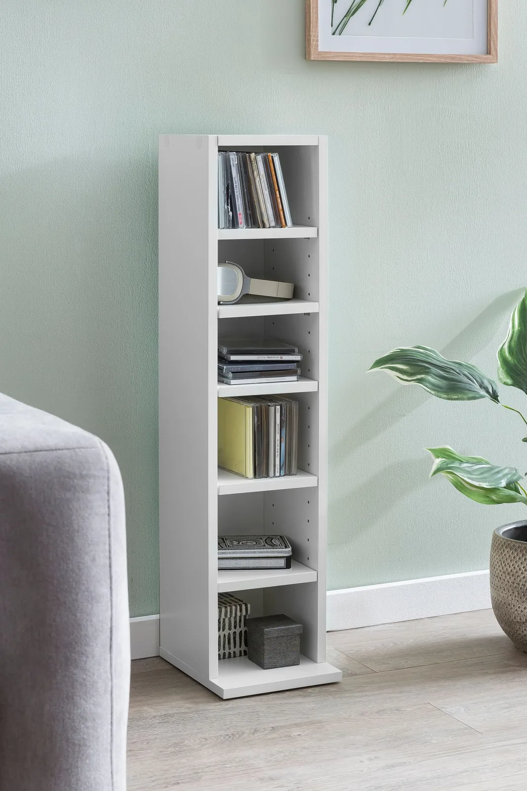 FineBuy Design Bücherregal SV51375 mit 6 Fächern 21 x 91 x 25,5 cm, Standregal Holz Regal Freistehend Flur, Schmales Wandregal Kinderzimmer, Nischenregal Modern