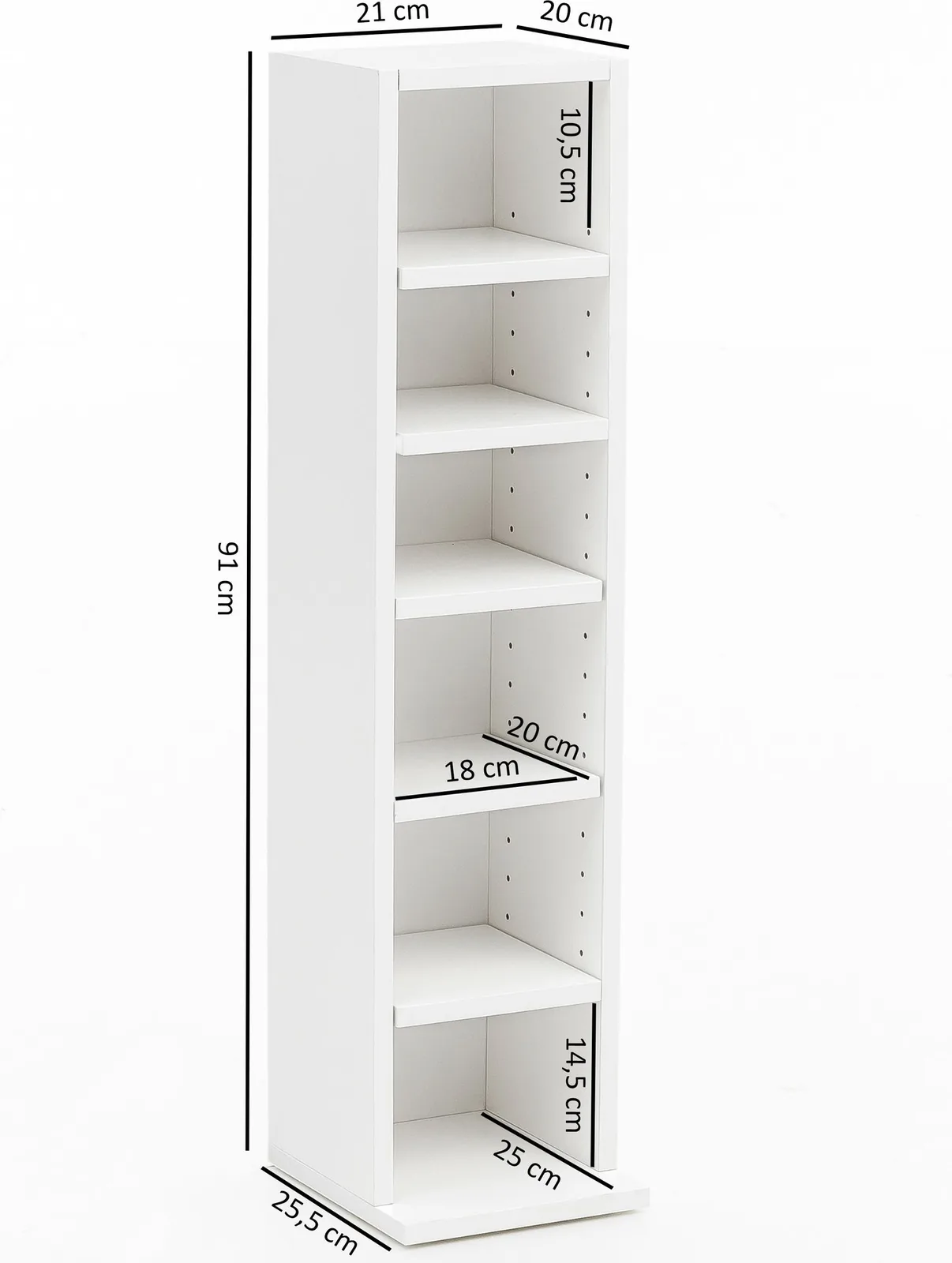 FineBuy Design Bücherregal SV51375 mit 6 Fächern 21 x 91 x 25,5 cm, Standregal Holz Regal Freistehend Flur, Schmales Wandregal Kinderzimmer, Nischenregal Modern