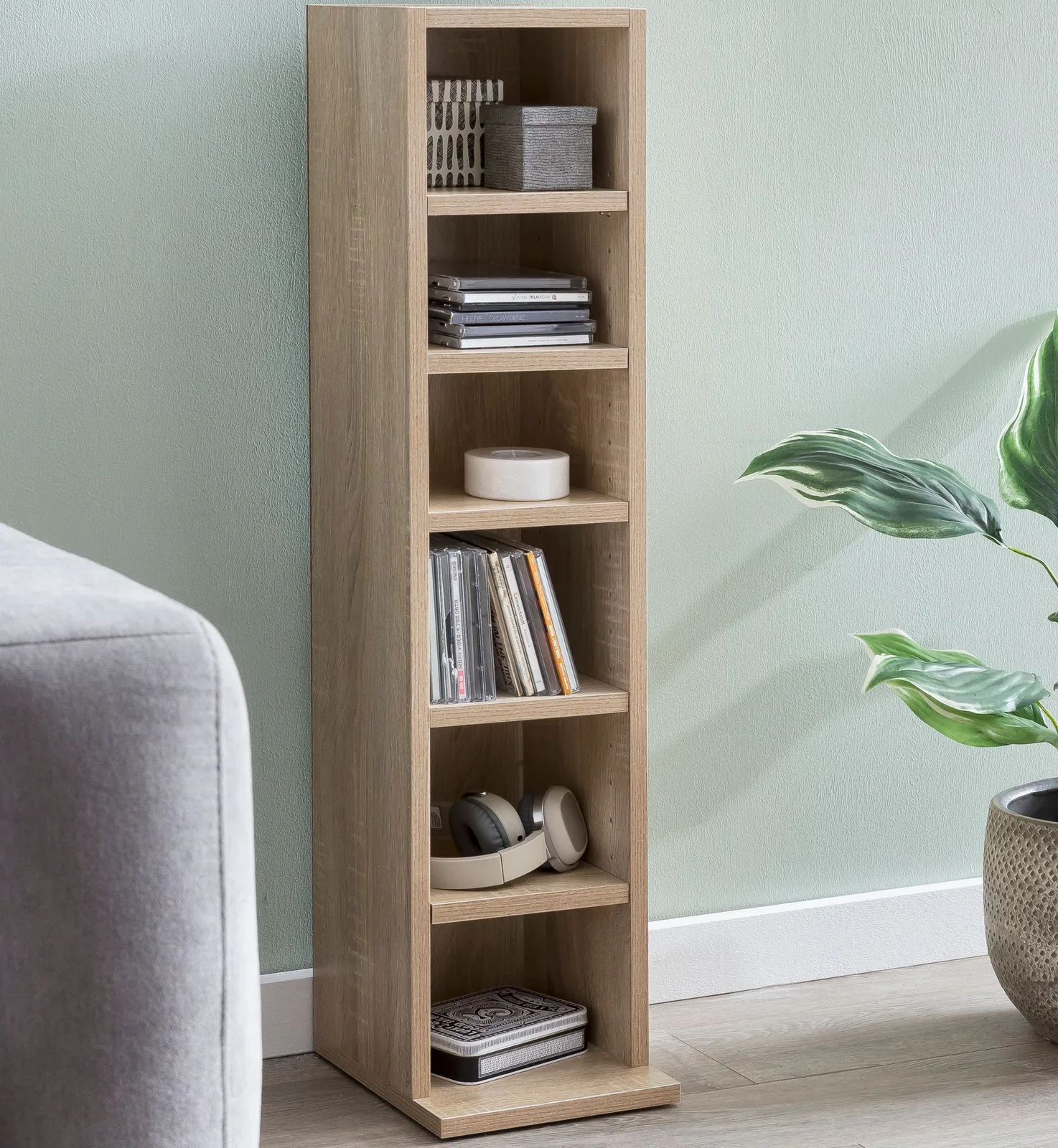 FineBuy Design Bücherregal SV51375 mit 6 Fächern 21 x 91 x 25,5 cm, Standregal Holz Regal Freistehend Flur, Schmales Wandregal Kinderzimmer, Nischenregal Modern